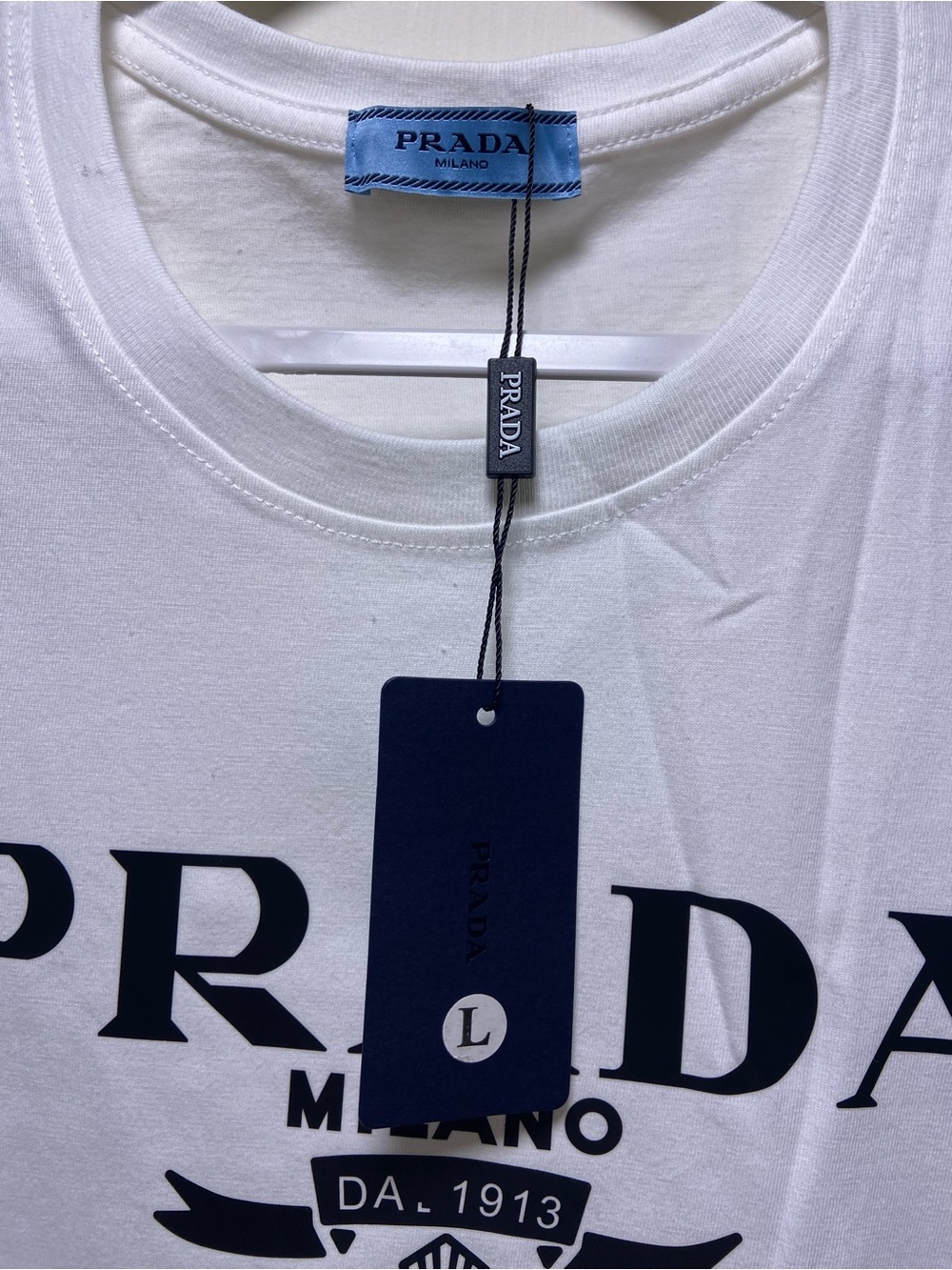 Prada Logo Short Sleeve White T-Shirt - Size Large - Picture 2 of 4